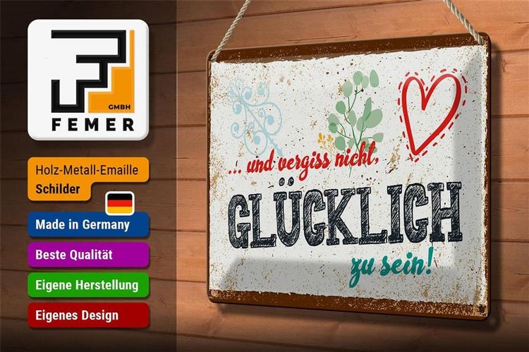 Blechschild Spruch 30x20cm Und vergiss nicht Glücklich zu sein!