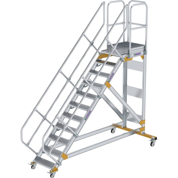 Günzburger Steigtechnik Plattformtreppe 45° fahrbar Stufenbreite 0,6 m 11 Stufen Aluminium geriffelt - 600771