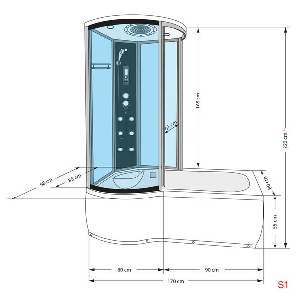 Wanne Dusche Kombination Weiß K55-R01-EC 100x170