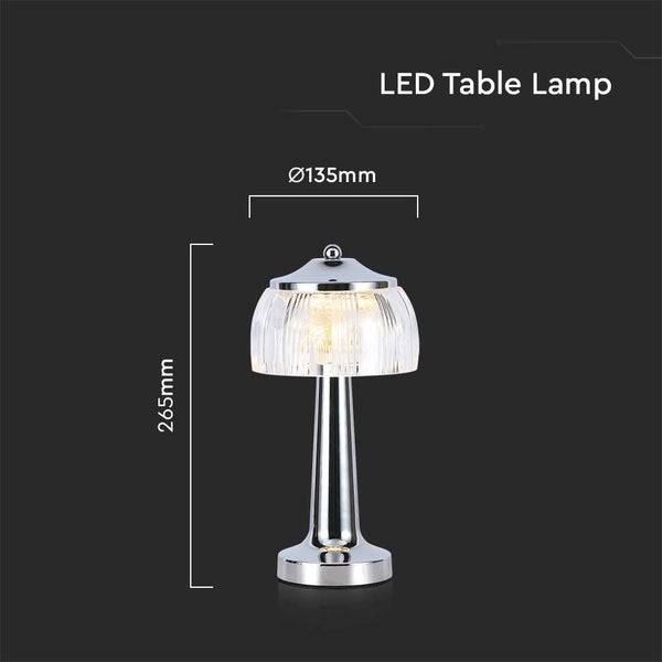 V-TAC VT-1048-C - Wiederaufladbare Tischlampen - Chrom - IP20 - 1W - 55 Lumen - 3IN1