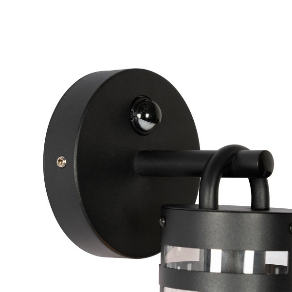 Außenwandleuchte mit Bewegungssensor, Metall, Schwarz, Detailansicht der Wandhalterung.