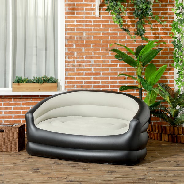 Outsunny Aufblasbares Sofa, Aufblasbare Couch mit weichem Plüsch Luftsofa für 2 Personen, für Indoor, Outdoor, Hellgrau, 125 x 100 x 87 cm