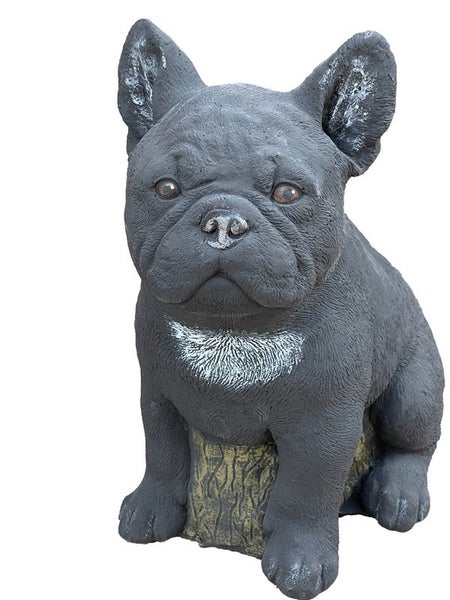 Gartenfigur Französische Bulldogge aus Steinguss zur Dekoration für den Außenbereich