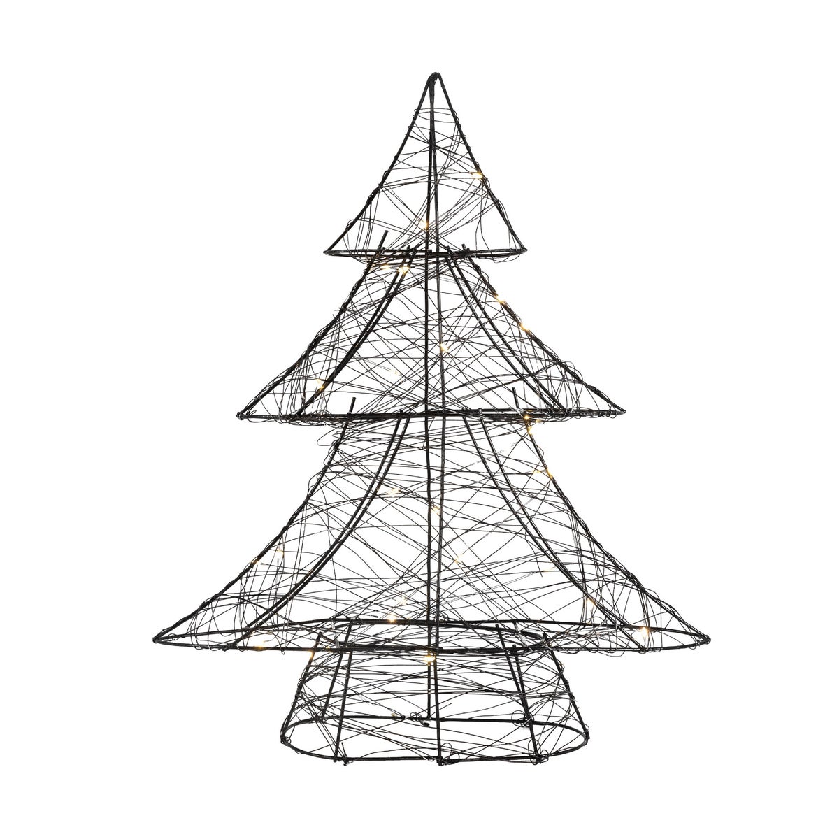 ECD Germany LED Deko Baum Weihnachten mit 30 warmweißen LEDs, 40 cm hoch, Metall, Schwarz, Weihnachtsbaum mit Beleuchtung & Timer, Innen, batteriebetrieben, Lichterbaum Tanne stehend Weihnachtsdeko