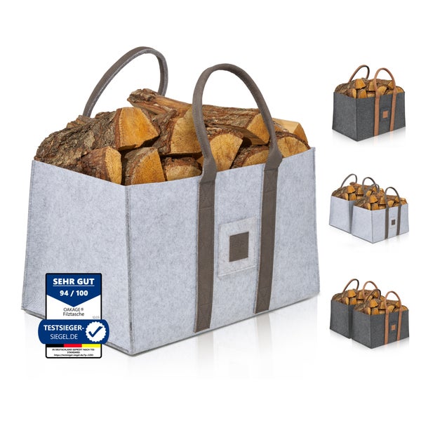 OAKAGE® SinglePack Hellgrau Holzkorb und Filzshopper - Dein Alltagsbegleiter - 50x32x30cm