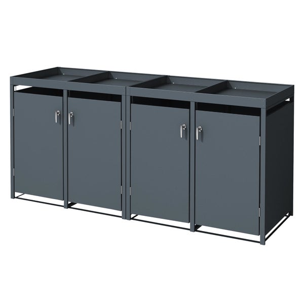 ML-Design Mülltonnenbox 4er mit Pflanzdach für 4 Mülltonnen, 240L 264x80x124cm Anthrazit, Stahl, wetterfest, Abschließbare Mülltonnenverkleidung mit Tür, Müllbox Mülltonnecontainer Mülltonnenabdeckung