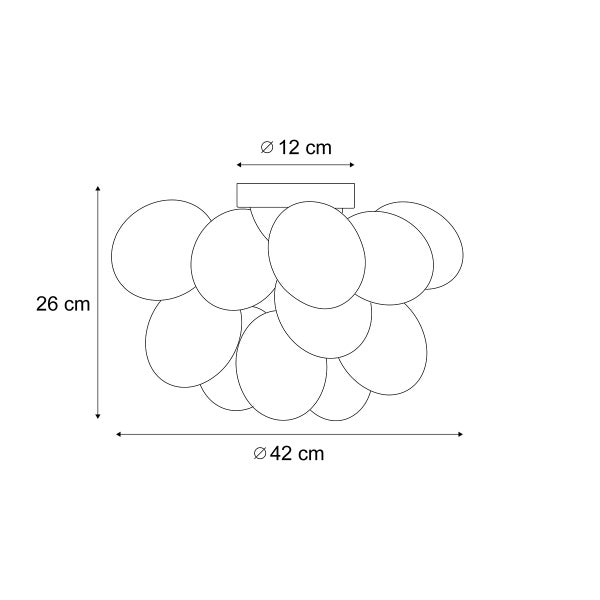 Technische Zeichnung einer Deckenleuchte mit einem Durchmesser von 42 Zentimetern und einer Höhe von 26 Zentimetern.