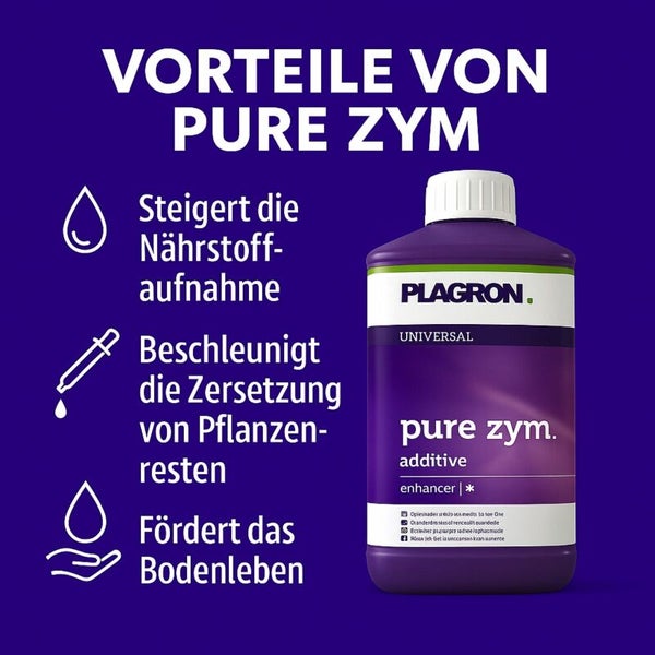Plagron Pure Zym Additiv zur Steigerung der Nährstoffaufnahme, Beschleunigung der Zersetzung von Pflanzenresten und Förderung des Bodenlebens
