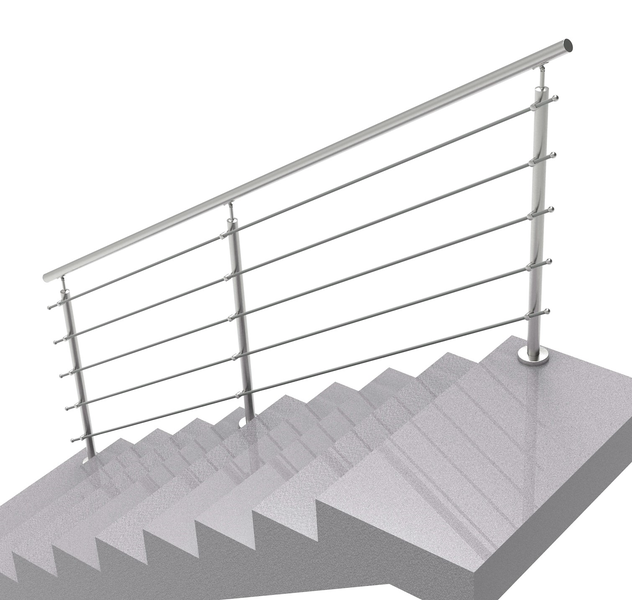 HandyStairs Edelstahl-Balustrade für Treppengeländer – Bodenmontage – Durchmesser 42,4 mm mit 5 Stangen – 300 cm