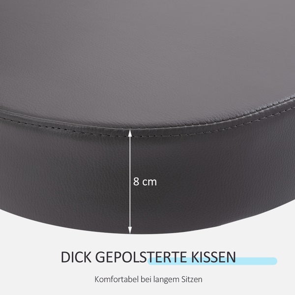 HOMCOM Rollhocker Höhenverstellbarer Arbeitshocker mit Lehne, Drehbarer Salon Hocker für Massage Büro Kunstleder Grau Ø35 x 72-84 cm
