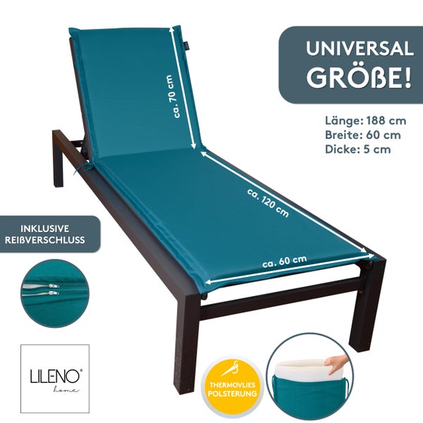 Lileno Home Sonnenliegen-Auflage in Universalgröße, Länge 188 Zentimeter, Breite 60 Zentimeter, mit Reißverschluss und Thermovlies-Polsterung.