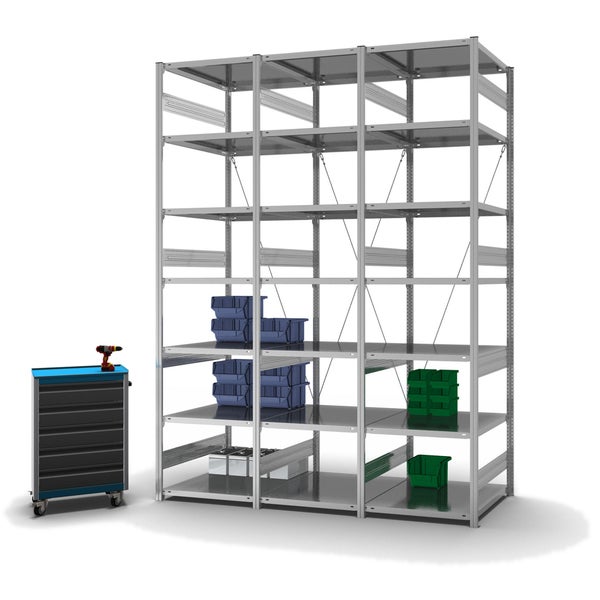 PROREGAL Fachbodenregal Stecksystem T-Profil Heavy-Duty Grundregal HxBxT 300 x 75 x 80 cm 7 Ebenen Fachlast 300 kg Einseitig Nutzbar Verzinkt