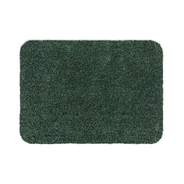 Rechteckige grüne Fußmatte mit abgerundeten Ecken und strukturierter Oberfläche.
