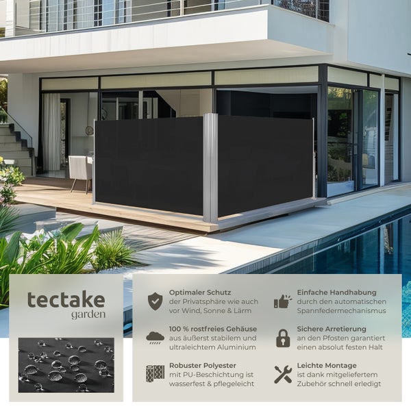 Doppel-Seitenmarkise tectake  200 x 600 cm aus Aluminium schwarz