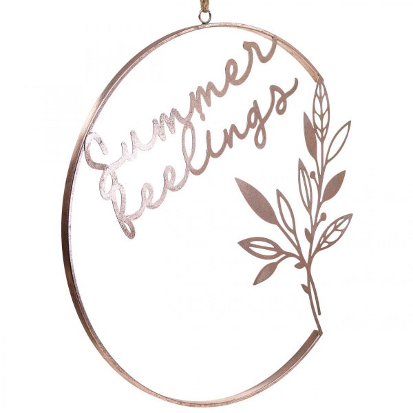 Dekorativer Metallring mit Schriftzug Sommer Feelings und Blätterzweig als Wanddekoration