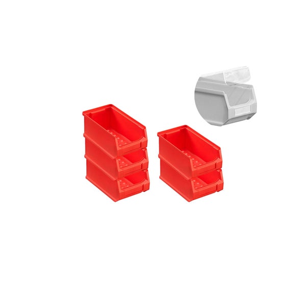 PROREGAL SparSet 5 x Rote Sichtlagerbox 2.0 Mit Abdeckung HxBxT 7,5 x 10 x 17,5 cm 0,8 Liter Sichtlagerbehälter Sichtlagerkasten