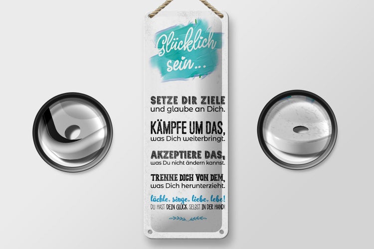 Blechschild Spruch Glücklich sein setze dir Ziele 10x27cm