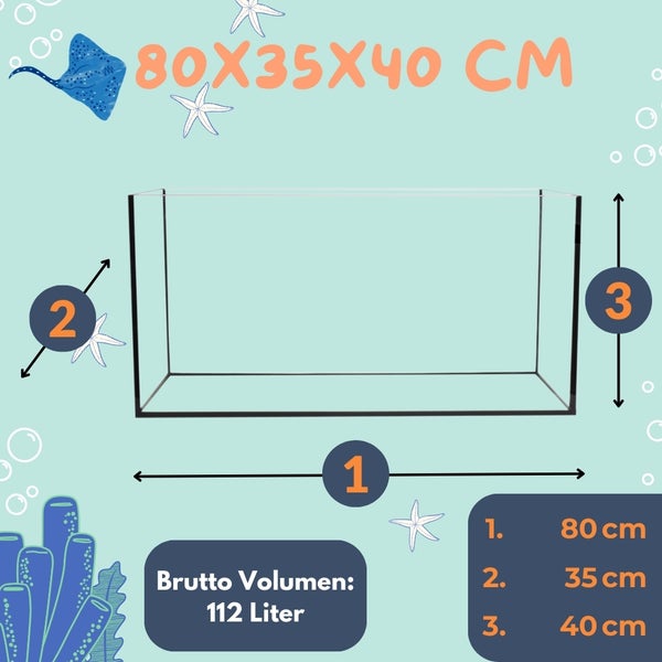 Aquarium Becken Rechteckig Glas Aquariumbecken Salzwasseraquarium Glasbecken Glasaquarium 112 L Aufzuchtbecken 80x35x40 cm 80