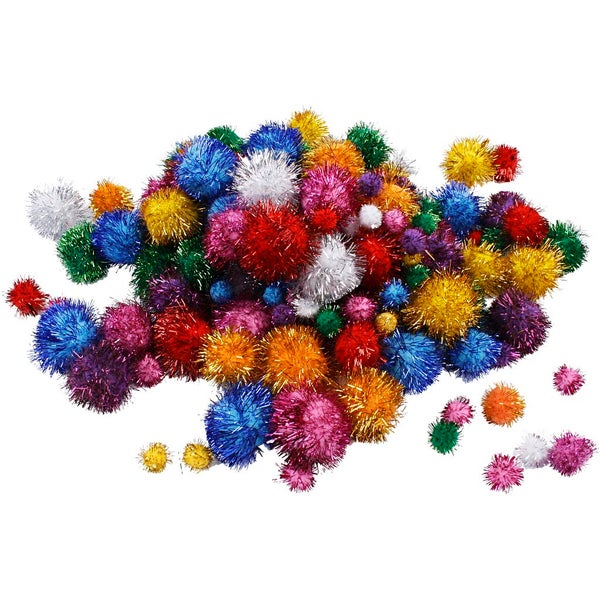 Creativ Company  Glitzer-Pompons, D 15-40 mm, Glitter, Kräftige Farben, 62 g