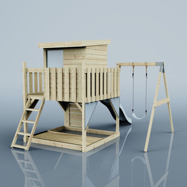 OutdoorToys Spielturm Alma aus Holz in Blau Kinderschaukel
