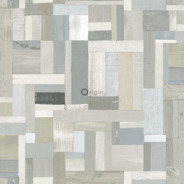 Tapete mit Holzoptik im Patchworkstil