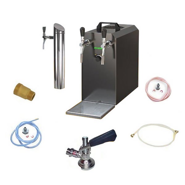 Untertheken Komplett Set - Zapfanlage, Bierzapfanlage - STREAM 50K mit Luftpumpe, 2-leitig, 55 l/Std, BLACK EDITION, Korb