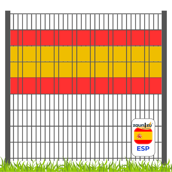 Zaun mit spanischer Flagge und Zaunzu Logo