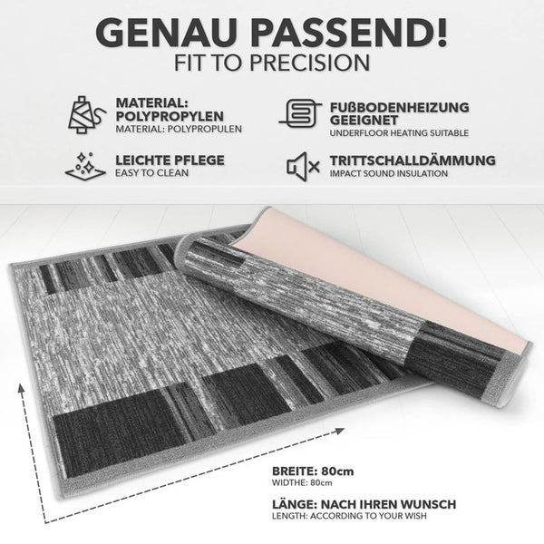 Fußmatte aus Polypropylen, 80 cm breit, Länge nach Wunsch, geeignet für Fußbodenheizung und mit Trittschalldämmung