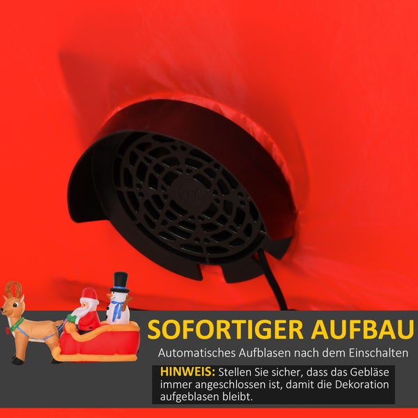 HOMCOM Aufblasbarer Weihnachtsmann auf Schlitten mit Schneemann, LED, wetterfest, 200 x 80 x 128 cm, Polyester, Rot+Gelb
