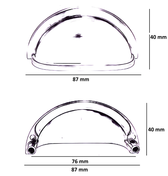 Zeichnung eines Möbelgriffs mit Maßangaben