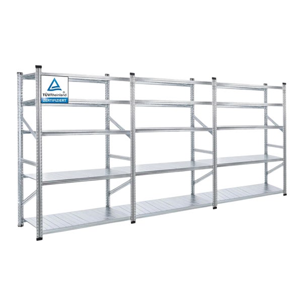 PROREGAL Fachbodenregal Stecksystem Proximo Komplettregal HxBxT 200 x 450 x 60 cm 5 Ebenen Fachlast 130 kg Beidseitig Nutzbar Verzinkt