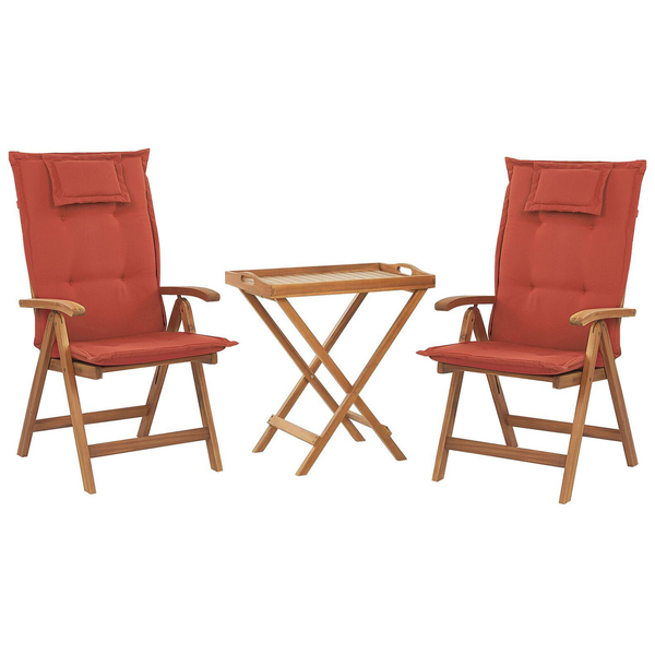 Bistro Set inkl. Kissen klappbar JAVA Akazienholz Dunkelrot