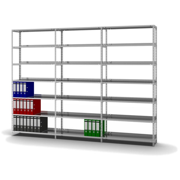 PROREGAL Aktenregal Schraubsystem Grundregal HxBxT 220 x 100 x 30 cm 7 Ebenen Fachlast 60 kg Mit Deckboden Einseitig Nutzbar Verzinkt