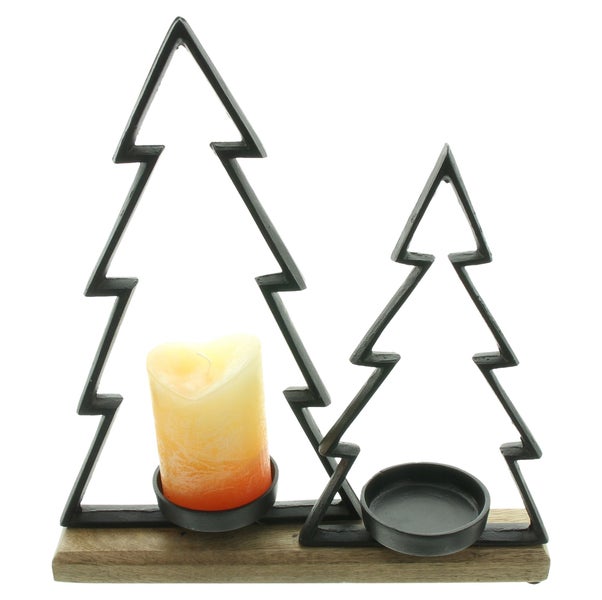 FRANK FLECHTWAREN | Kerzenhalter Tannen, METALL, MANGOHOLZ, 31 x 9 x 33 cm