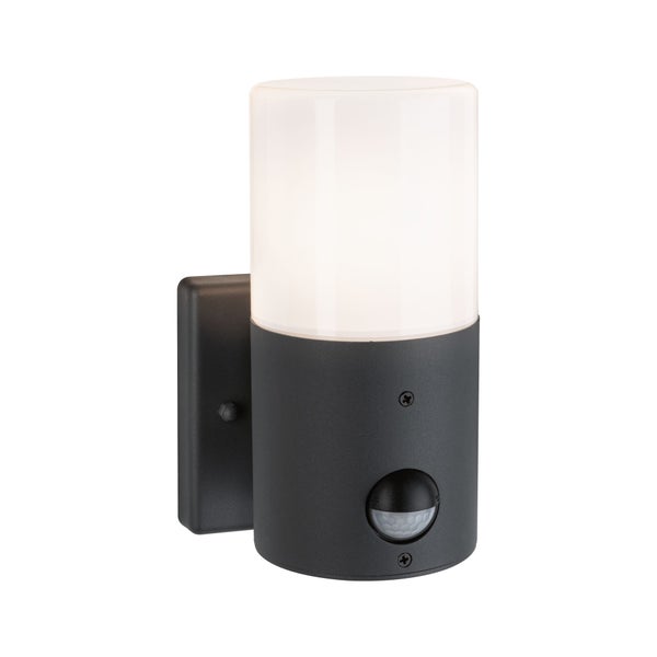Außenwandleuchte Tubs Dämmerungsgesteuerter Bewegungsmelder (IR) IP44 rund 105x130mm max. 15W 230V Grau matt Metall, Kunststoff