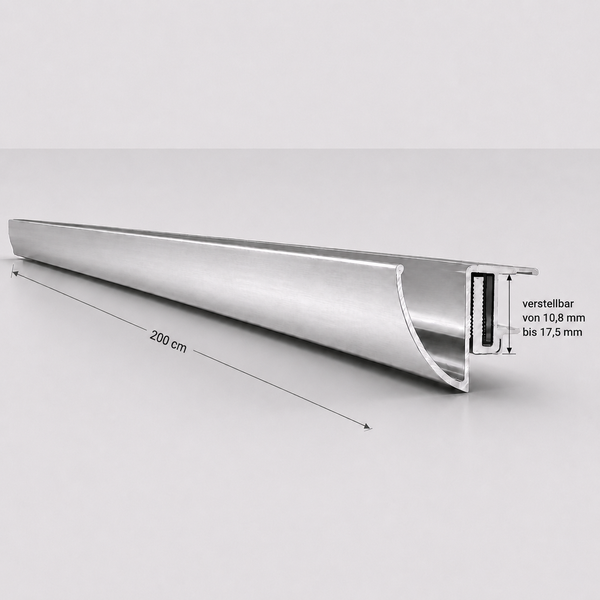 Aluminium-Abschlussprofil, Länge 200 Zentimeter, verstellbar von 10,8 Millimeter bis 17,5 Millimeter.