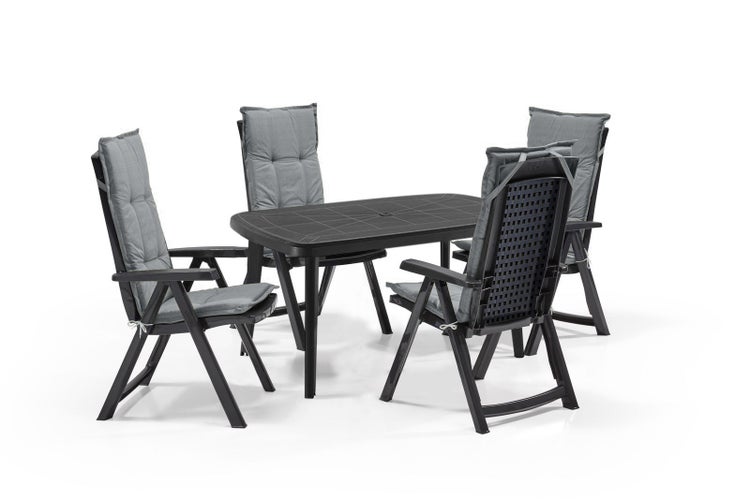 Shaf Milano 5-tlg. Outdoor-Essgruppen-Set, Anthrazit inkl. Madison Kissenauflage in Grau