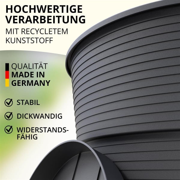 Plastard Blumentopf 3er Set mit Untersetzer Anthrazit 14 x 11.5 cm Pflanzkübel für Innen und Außen