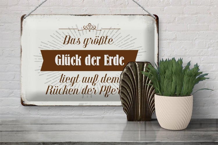 Blechschild Spruch 30x20cm Glück der Erde auf Rücken Pferde