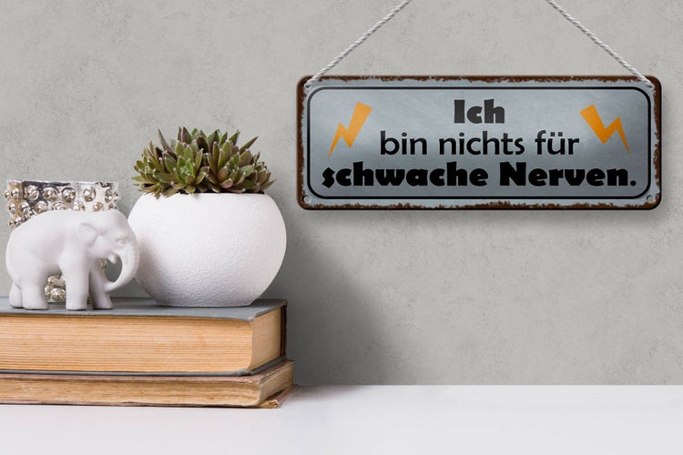 Blechschild Spruch 27x10cm bin nichts für schwache Nerven Dekoration