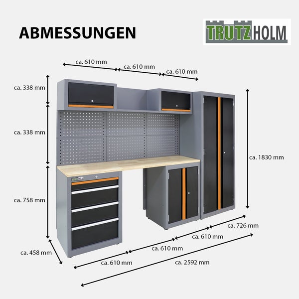 Werkstattwand 13-tlg. Werkstattschranksystem modular 260 x 183 cm Stahl Werkstatteinrichtung orange