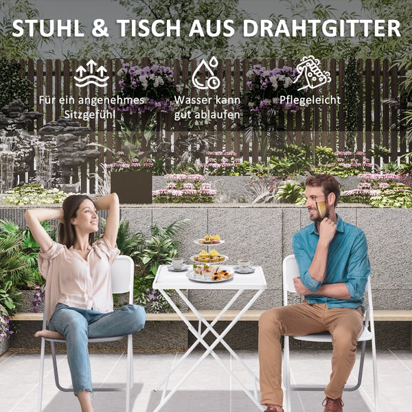 Outsunny  3-teiliges Gartenmöbel-Set, Bistro-Set, 55L x 55B x 71H cm, Metall, Weiß