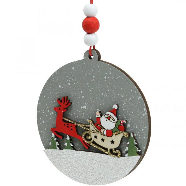 Dekorativer Weihnachtshänger mit Weihnachtsmann im Schlitten und Rentier