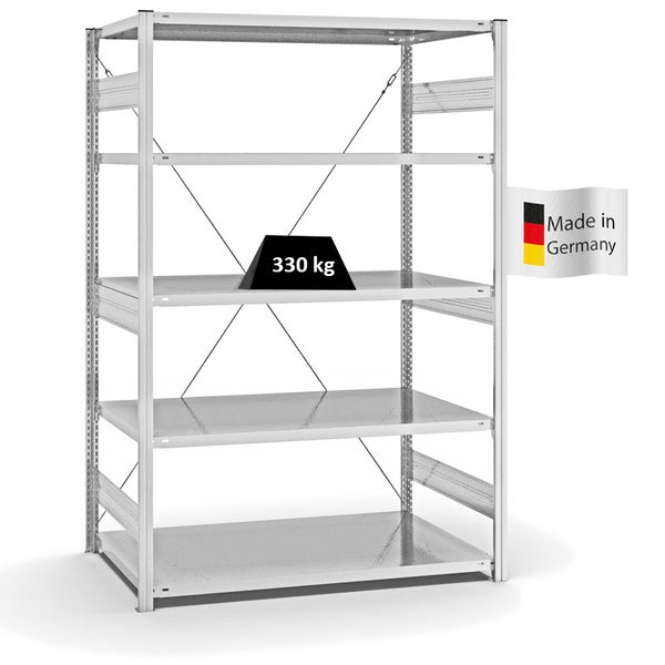 PROREGAL Fachbodenregal Stecksystem T-Profil Heavy-Duty Grundregal HxBxT 200 x 130 x 80 cm 5 Ebenen Fachlast 330 kg Einseitig Nutzbar Lichtgrau