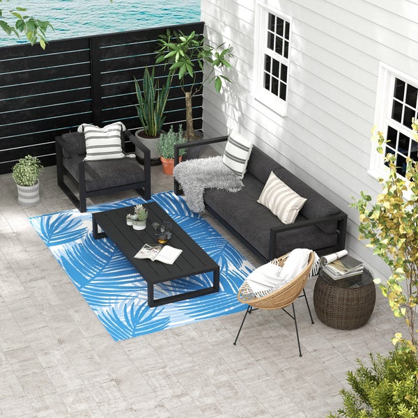Outsunny Outdoorteppich, mit Tragetasche, für Camping, Terrasse, 182 x 274 cm, Kunststoff, Blau
