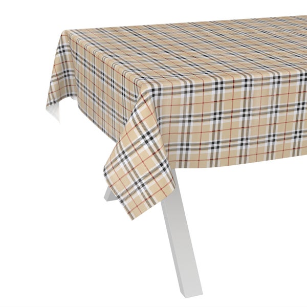 Tischdecke mit Karomuster.
