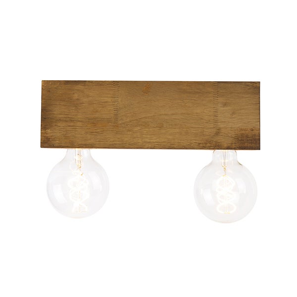 Wandleuchte mit zwei Glühbirnen und Holzplatte