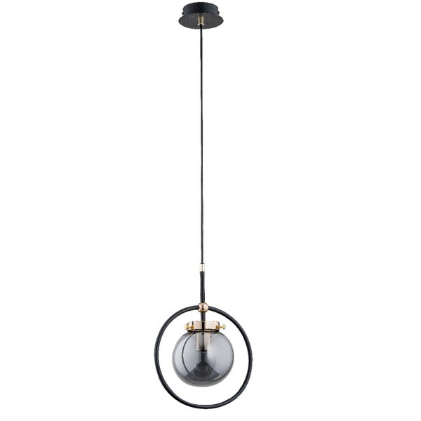 Moderne Pendelleuchte mit runder Form, Glaskugel und Metallrahmen