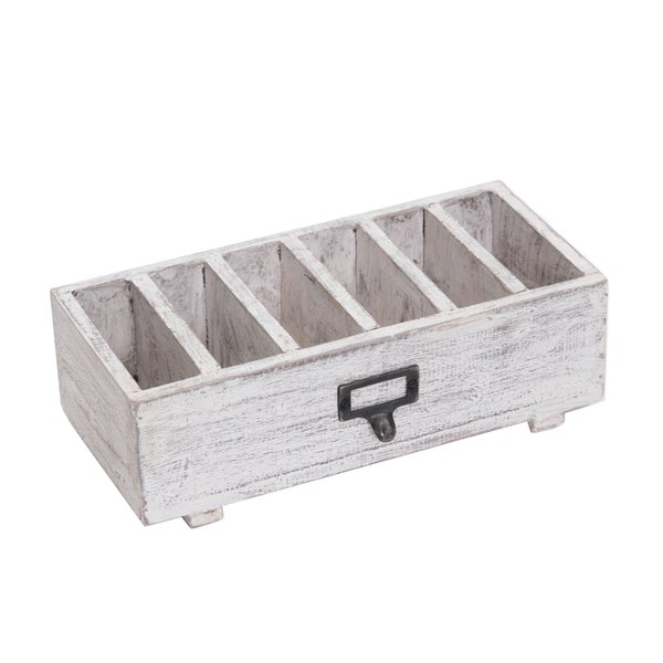 Tisch-Organizer Runa Mahagoni Massivholz, 6 Fächer white washed