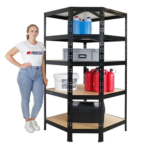 PROREGAL Mega Deal Tiger Black 1x Eckregal + 2X Schwerlastregal 180x120x60cm Schwarz mit Fachlasten 175 + 265 kg Eckregal
